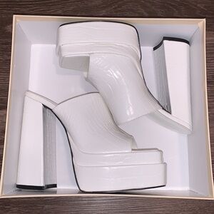 Public Desire White Croc-Embossed Platform Mules